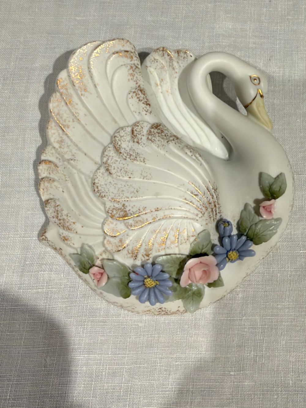 Vintage Lefton China Swan Wall Pocket KW2732A 1950s Japan Floral Flaw